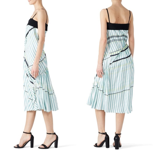 Cedric Charlier Stripe Ruched Midi Dress - Size 6 - Picture 2 of 5